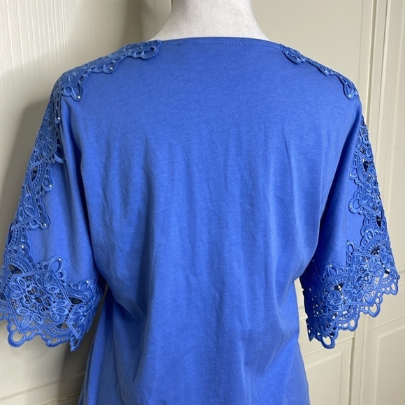 Soft Surroundings Women’s Nikita Lace Sleeve Tee Size Medium Blue - Picture 6 of 9